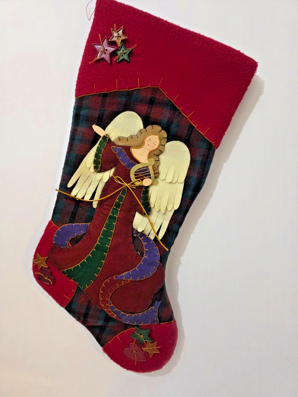 Vintage 2004 Prima Creations Angel Fleece Christmas Stocking 19"